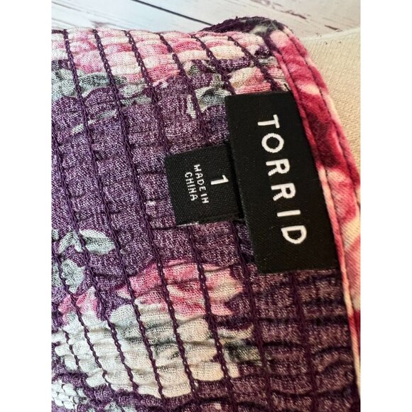 Torrid Babydoll Top Shirt Plus size 1 1X Crinkle Gauze 41365984 Peasant Boho - Picture 4 of 10